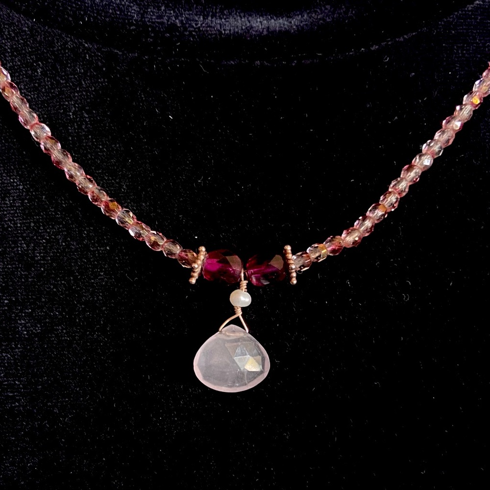 Pearl, Rose Quartz VALENTINE Necklace, Beads, Gold Findings 18” SALE!